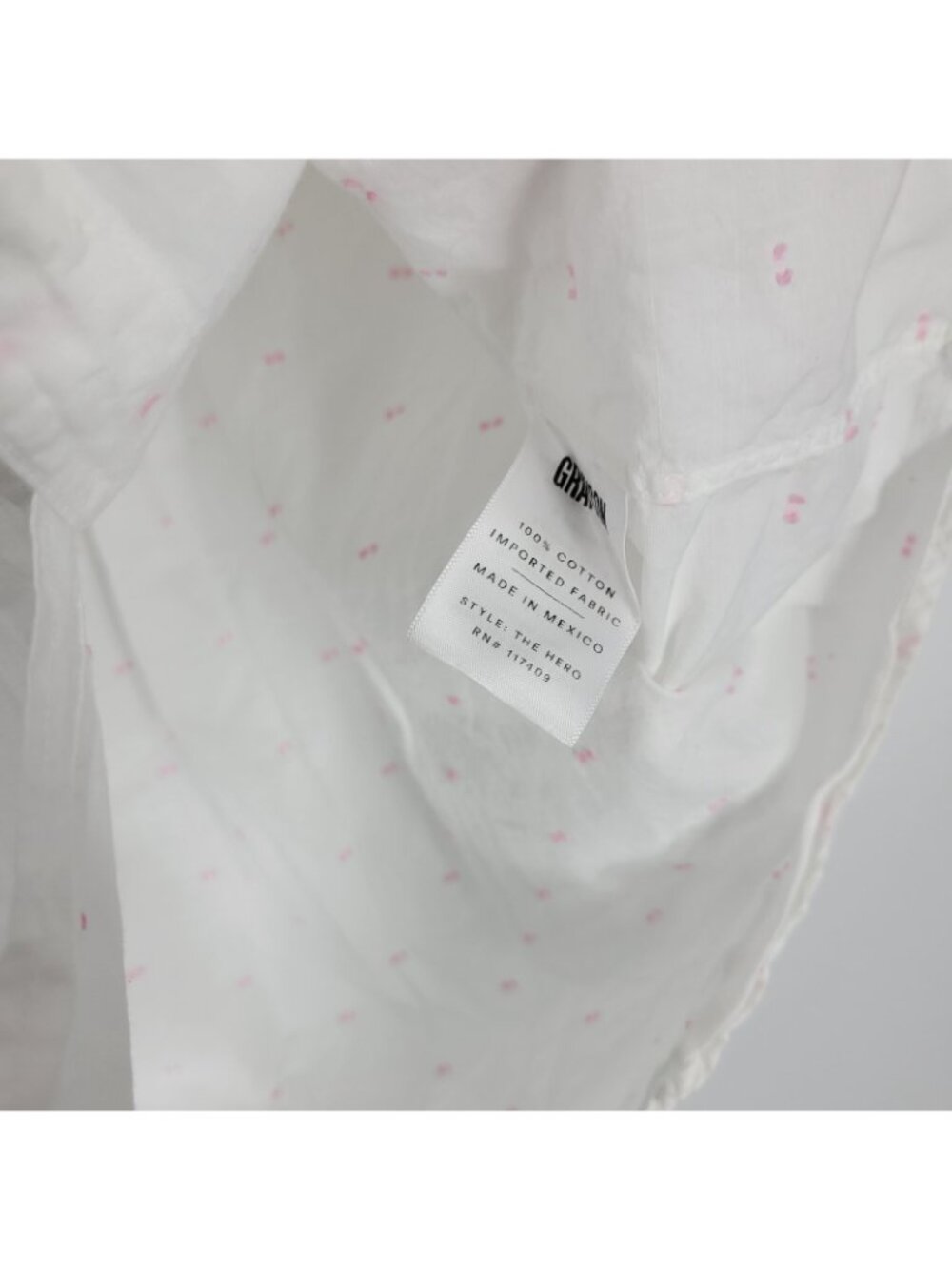 Grayson The Hero 02 White Pink Dobby Dot Shirt Preppy Coastal Chic small beachy - Picture 3 of 4